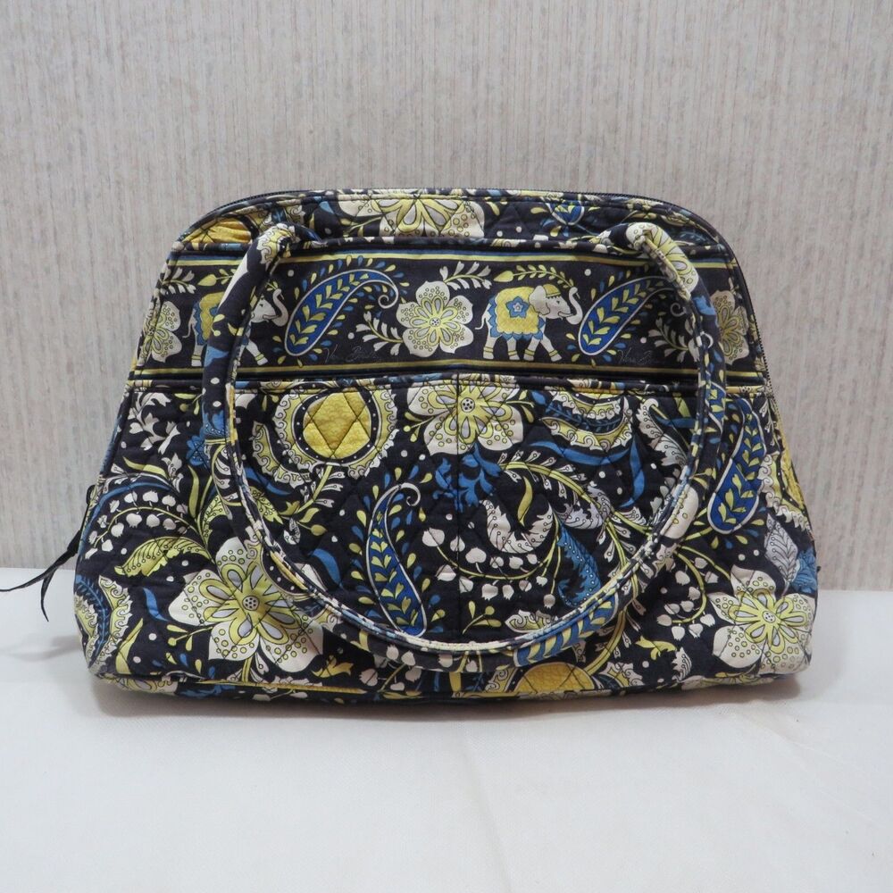 Vera Bradley Elephant Print Purse Handbag Yellow Blue